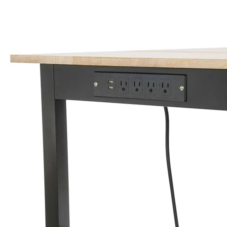 Sootvp 72" L X 25" W Adjustable Workbench, 28-39.5" Adjustable Height & 3000 LBS Load Capacity, Oak Wood Heavy-Duty Work Table Garage Worktable with Power Strip and Wheels for Studio, Workshop Sootvp