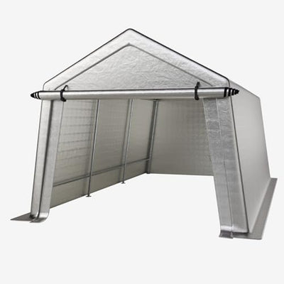 LINKHOO 10x15 FT Portable Garage Carport, Heavy-Duty Storage Shed with 220G Waterproof PE Tarp, Roll-Up Zipper Door & Vent, for Motorcycle, Bike, ATV, Tools, Outdoor Equipment, Gray