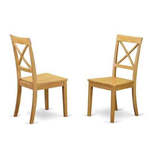 East West Furniture Boston Kitchen Dining Cross Back Wooden Seat Chairs, Set of 2, Oak East West Furniture