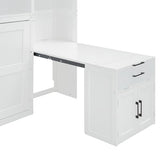Merax Horizontal Murphy Bed Cabinet Twin Size with Desk & Small Closet & Cabinet with Doors & Open Storage Shelves, Twin Hidden Murphy Wall Bed with Storage for Living Room, White Merax
