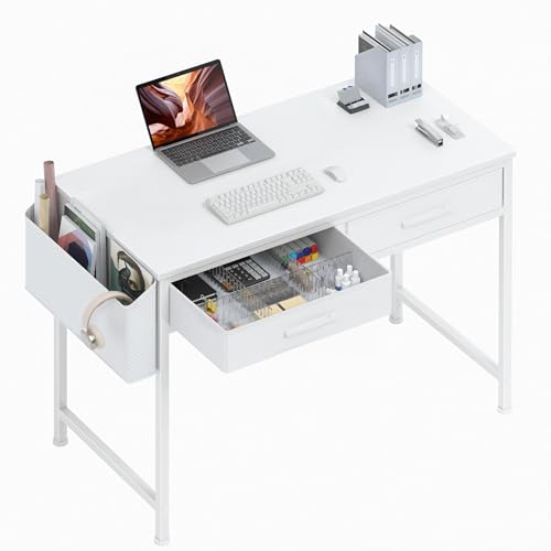 DLisiting Makeup Vanity Desk No Mirror - 40 Inch Small Vanity for Girls Bedroom Living Room Home Office, Small White Computer Study Desks for Teens, for Her DLisiting