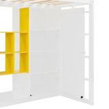 Ball & Cast Twin Size Loft Bed with Wardrobe and Reversible Staircase,Multifunction Wood Bed Frame W/Shelves & Cabinet,Full-Length Guardrails,No Box Spring Needed,for Bedroom,Student,White+Yellow Ball & Cast