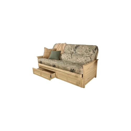 HomeStock Full Size Futon Frame with Storage Drawers, Weathered Finish Sofa Bed 79" Rain/Weathered White HomeStock