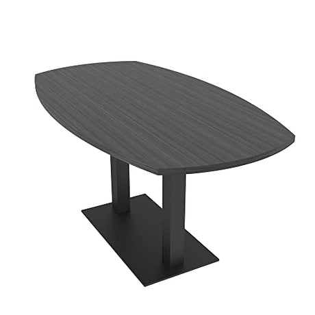 6 Person Small Arc Boat Conference Table with Square Matte Black Base | Harmony Series | Scratch-Resistant Laminate | Modern Meeting Tables for Offices, Training Rooms, and Homes | Asian Night - 6 Ft SKUTCHI DESIGNS INC.
