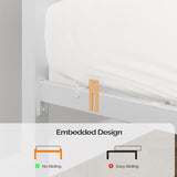 VINGLI Twin Bed Frame with Storage Headboard, LED Lights, and Charging Station, Single Metal Platform Pannel Bed with Wooden Storage Shelf, Underbed Storage Space, Apartement, White VINGLI