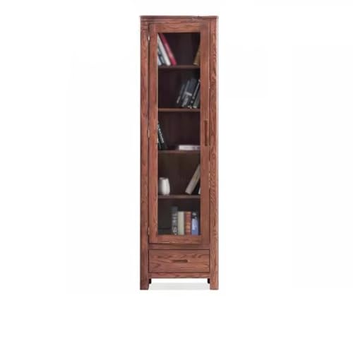 LUNIZ Solid Oak Bookshelf with Glass Door - Stylish Storage Rack for Home and Study - WoodArtSupply