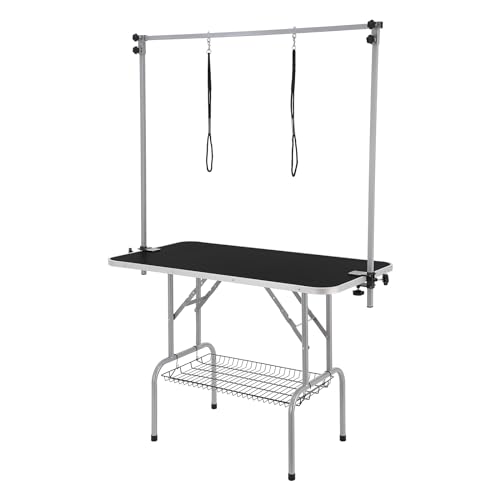 VEVOR Pet Grooming Table, 46 Inch Grooming Station with 2 Height Adjustable Arms, 330LBS Static Load Capacity, Foldable Dog Groom Station with No-Sit Haunch Holder with Loop, for Medium/Small Dogs VEVOR