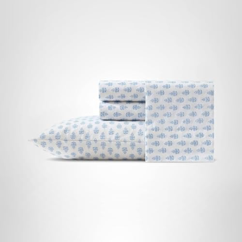 Laura Ashley - Queen Sheet Set, Crisp & Cool Sheets w/a Naturally Smooth Cotton Percale Feel, Deep Pocket, Bed Sheets with Matching Pillowcases & Fitted Sheet (Francesca Blue) Laura Ashley