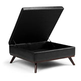 SIMPLIHOME Owen 36 Inch Wide Mid Century Modern Square Coffee Table Lift Top Storage Ottoman in Upholstered Distressed Black Faux Leather, For the Living Room SIMPLIHOME