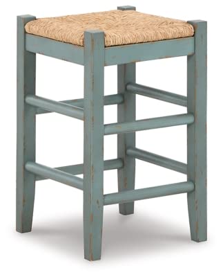 Signature Design by Ashley Mirimyn Farmhouse 23.63" Counter Height Bar Stool with Woven Wicker Seats, 2 Count, Green & Light Brown Signature Design by Ashley