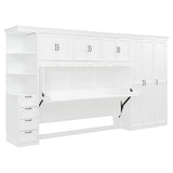 Ball & Cast Twin Size Murphy Bed with Wardrobe and 3 Top Cabinet,Wood Hideaway Wall Beds w/Desk & Storage Drawers,Dual-Piston Metal Folding System Cabinets,can be Folded,for Small Room,White Ball & Cast