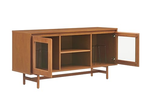 Crosley Furniture Dempsey Record Player Cabinet Vinyl Storage and Display Mid-Century Modern Turntable Stand, Walnut Crosley Furniture
