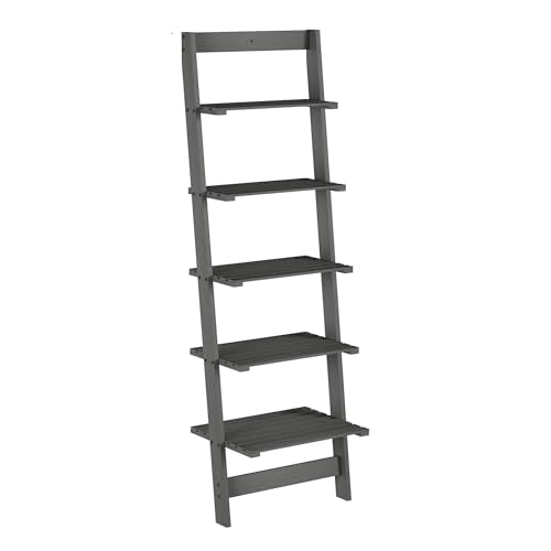 Skinny Ladder Bookshelf - 5-Tier Shelving Unit - Whitewash Wood Farmhouse Decor for Living Room, Bedroom, Office, and Entryway by Lavish Home (Gray) Lavish Home