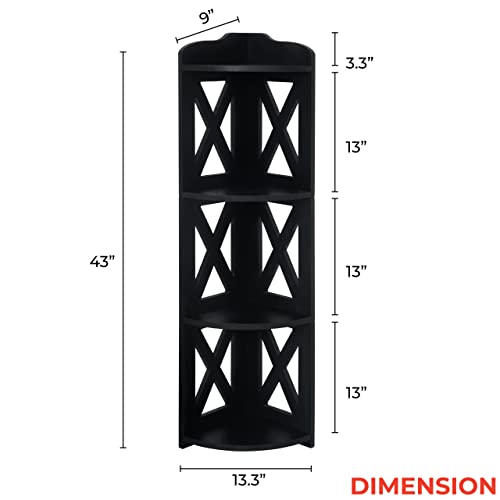 YCICI 4-Tier Black Corner Shelf Stand - Natural Wood Bookshelf and Plant Display - WoodArtSupply