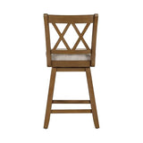 Home Brookline Swivel Bar Stool Chair with 360° Turn Mechanism, Rustic Farmhouse Stools for Kitchen Counter with Cushion, 24" Seat Height, Medium Oak Wood Finish with Beige Cushion Home 2 Office