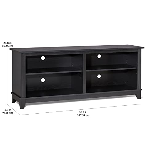 ROCKPOINT 58inch TV Stand Media Console for TV’s up to 65 Inches, Home Living Room Storage Console, Entertainment Center with 4 Open Storage Shelves, Modern TV Console Table (Black) - WoodArtSupply