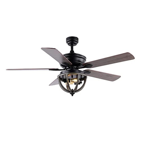 JONATHAN Y JYL9613A Jasper Farmhouse Industrial Iron Dome Shade LED Ceiling Fan with Remote, for Bedroom, Living Room, Dining Room 52" 2 Light, Black JONATHAN Y