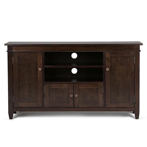 SIMPLIHOME Carlton SOLID WOOD Universal TV Media Stand, 54 Inch Wide, Contemporary, Living Room Entertainment Center, for Flat Screen TVs up to 60 Inch in Dark Tobacco Brown SIMPLIHOME