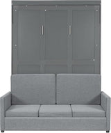 Virubi Full Murphy Bed with Couch,Wood Folding Murphy Wall Bed Cabinet with Sofa (Grey,Full) Virubi