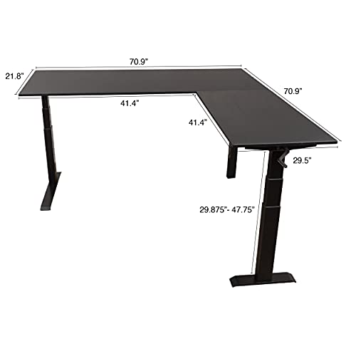 Stand Up Desk Store Crank Adjustable Height L-Shaped Standing Desk with Steel Frame (Black Frame/Black Top, 72" Wide) S Stand Up Desk Store