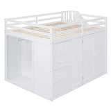 Ball & Cast Full Size Loft Bed with Storage Staircase & Safety Guardrail,Sturdy Wood Bedframe W/ 3 Cabinets & 4 Drawers,Built-in Wardrobes,Space Saving,for Boy Girl Kids Small Bedroom Dormitory,White Ball & Cast