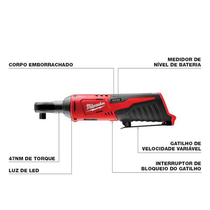 Milwaukee 2457-20 M12 Cordless 3/8" Sub-Compact 35 ft-Lbs 250 RPM Ratchet w/ Variable Speed Trigger - WoodArtSupply