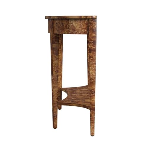Beaumont Lane Traditional Demilune Console Table, Medium Brown Burl Wood Veneer, 54" W x 15" D x 32" H, Rubberwood Frame, Tapered Legs, Lower Shelf, Entryway or Living Room Furniture Beaumont Lane
