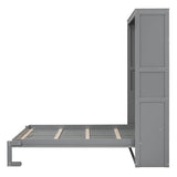 Ball & Cast Full Size Murphy Bed Wall Bed with Shelves and Mattress Holder,Wood Hideaway Cabinet Chest w/Slat Support,can be Folded,for Small Room,Dorms,Gray Ball & Cast