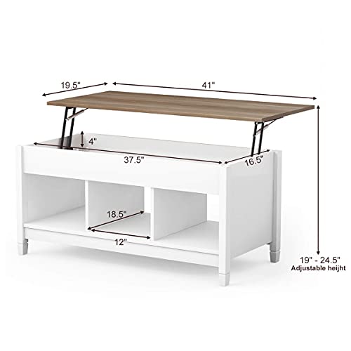 Tangkula Wood Lift Top Coffee Table, Modern Coffee Table w/Hidden Compartment and Open Storage Shelf for Living Room Office Reception Room (White) Tangkula