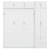 Merax Queen Size Murphy Bed with Top Cabinet, Shelves and Wardrobe, Fold into The Wall, Space-Saving Design, Multifunctional Foldable Platform Bed Frame for Bedroom, Guest Room, Home Office, White Merax