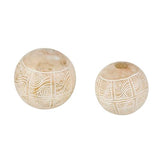 Deco 79 Mango Wood Handmade Decorative Ball Orbs & Vase Filler with Carved Tribal Patterns, Set of 2 5", 4" W, Cream Deco 79