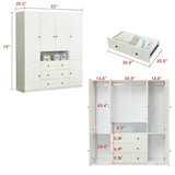 VivaVista Wooden Armoire Wardrobe Closet, 74" H Wardrobe Closet Cabinet with 4 Doors, White Bedroom Closet Wardrobe with Drawers & Shelves VivaVista