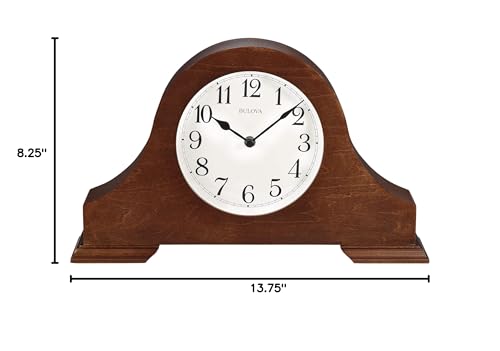 Bulova B1931 Sturbridge Brown Cherry Hardwood Tambour Shape Decorative Mantel and Table Top Clock with Cream Dial and Metal Spade Hands Bulova