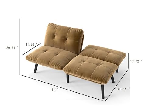 63" Convertible Futon Sofa Bed,Comfy Velvet Cloud Couch Bed with 4 Reclining Backrest,Modern Small Sleeper Loveseat for Living Room Home Office (Brown) Majnesvon