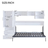 Merax Twin Murphy Bed Cabinet with Storage Wardrobe, Wood Folding Wall Cabinet Bed w/Open Shelves & Drawers, for Guest Room, Home Office, White Merax