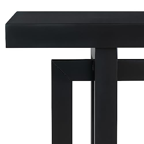 HZSSDTKJ Contemporary Console Table with Industrial-Inspired Concrete Wood Top, Versatile Buffet Sideboard, Extra Long Entryway Table for Entryway, Hallway, Living Room, Foyer, Corridor (Black-01) HZSSDTKJ
