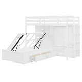 Ball & Cast Twin Size Bunk Bed with Hydraulic Bed & Storage Area,Wood Loft Beds w/Drawers and Wardrobe,Shelves,Space-Saving Bedframe w/Ladder,Full-Length Guardrail,for Apartment,Bedroom,White Ball & Cast