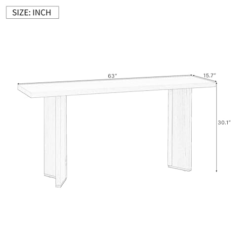 Merax 63-Inch Minimalist Console Table with Pine Veneer and Geometric Legs, Stylish Narrow Entryway Table for Living Room, Dining Room, Hallway and Study, Beige Merax
