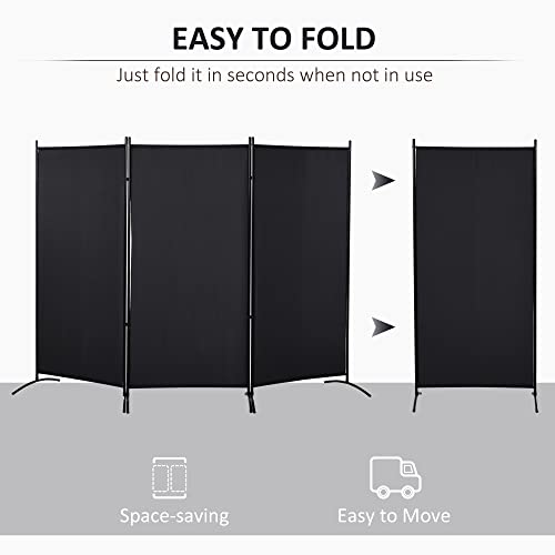 HOMCOM 6 Ft Tall 3 Panel Fabric Room Divider, Freestanding Partition Wall Divider, Folding Privacy Room Separator for Indoor, Home Office, Black HOMCOM