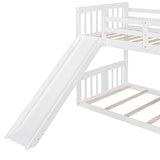 Ball & Cast Bunk Bed Twin Over Twin Beds,with Slide and Ladder,Wood Low Floor Bedframe w/Full-Length Guardrail & Space Saving,No Box Spring Needed,Bedroom Furniture for Student Dorms,White Ball & Cast