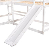 Quad Bunk Bed with Slide, Full and Twin Size L-Shaped Bunk Bed Frame Compatible with 4, Bunk Bed with Ladders Compatible with Teens Adults (White) Bedroom Bed Frame, WoodArtSupply