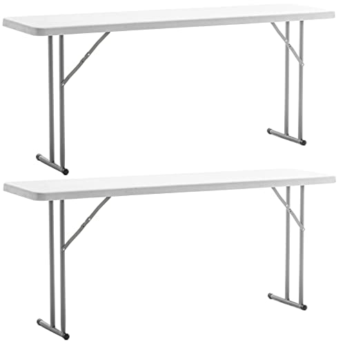 BTEXPERT Set of 2, 5-Foot - 60" Long White Plastic Folding Seminar Training Table Portable 18" Wide Narrow, 29" High, Events Indoor Outdoor Lightweight BTEXPERT