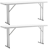 BTEXPERT Set of 2, 5-Foot - 60" Long White Plastic Folding Seminar Training Table Portable 18" Wide Narrow, 29" High, Events Indoor Outdoor Lightweight BTEXPERT