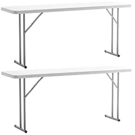 BTEXPERT Set of 2, 5-Foot - 60" Long White Plastic Folding Seminar Training Table Portable 18" Wide Narrow, 29" High, Events Indoor Outdoor Lightweight BTEXPERT