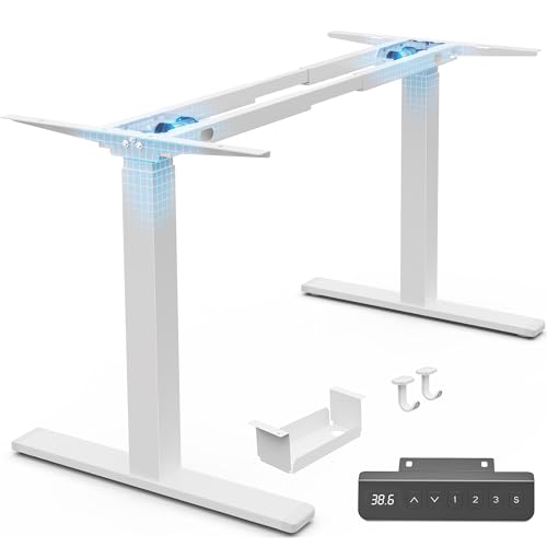 Huuger Dual Motor Electric Standing Desk Frame, Sit Stand up Desk Leg for 47.2” to 86.6” Desktop, Computer Desk Leg with Cable Tray, 3 Memory Height Presets, 2 Hooks, White Frame Only Huuger
