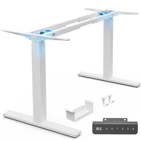 Huuger Dual Motor Electric Standing Desk Frame, Sit Stand up Desk Leg for 47.2” to 86.6” Desktop, Computer Desk Leg with Cable Tray, 3 Memory Height Presets, 2 Hooks, White Frame Only Huuger