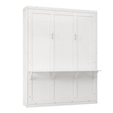 Ball & Cast Murphy Bed Queen Szie Multi-Function 68-inch Cabinet with Desk Combo,No Spring Box Required,Folding Wall Hideaway Bed Frame w/Slat Support,for Guest Room,Study, Office,White Ball & Cast
