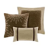 Madison Park Palmer Comforter Set - Faux Suede Design, Striped Accent, All Season Down Alternative Bedding, Matching Shams, Decorative Pillow, Bed Skirt, King (104 in x 92 in), Natural 7 Piece Madison Park