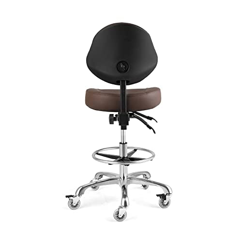 McDooFly Rolling Drafting Chair with Back Support - Tall Office Chair for Standing Desk Adjustable Foot Ring Swivel Rolling Stools for Workshop Art Studio Salon Shop Counter Home Office (Brown) McDooFly