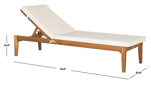 SAFAVIEH Outdoor Collection Montclair Natural Solid Wood/Beige Cushion Adjustable Chaise Lounge Chair (PAT6731A)